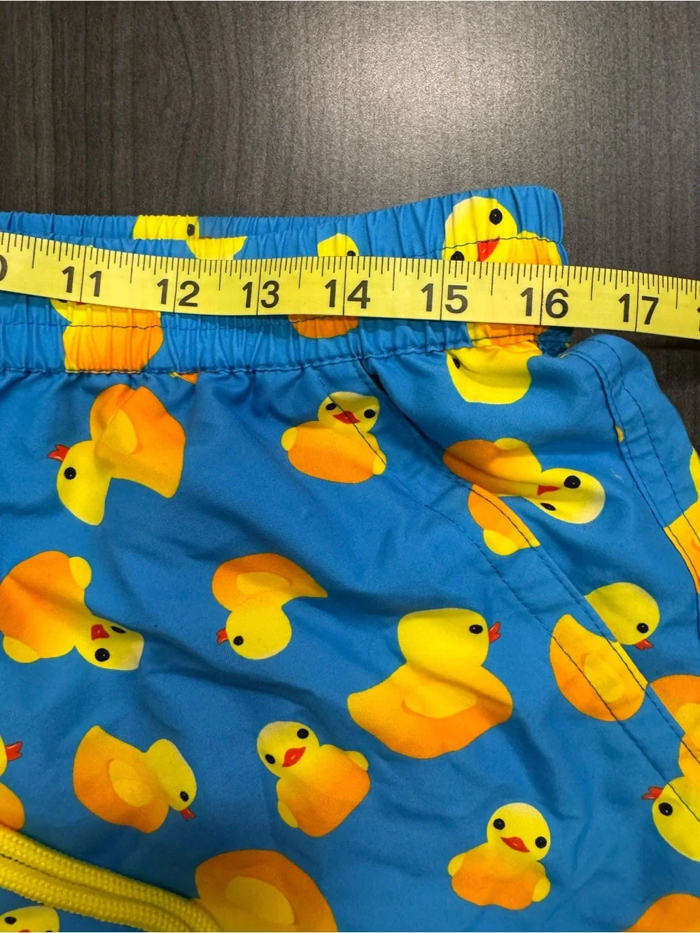 Men's Blue Swim Trunks with Yellow Rubber Duck Print